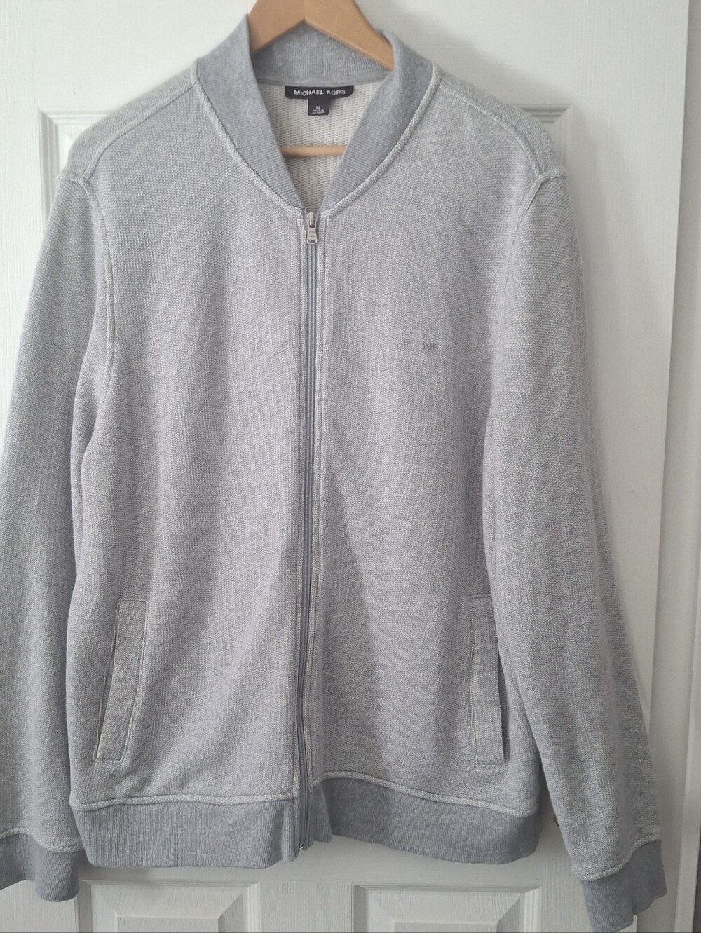 Michael Kors Men’s Full Zip Bomber Jacket Gray Cotton Blend Sweatshirt XL